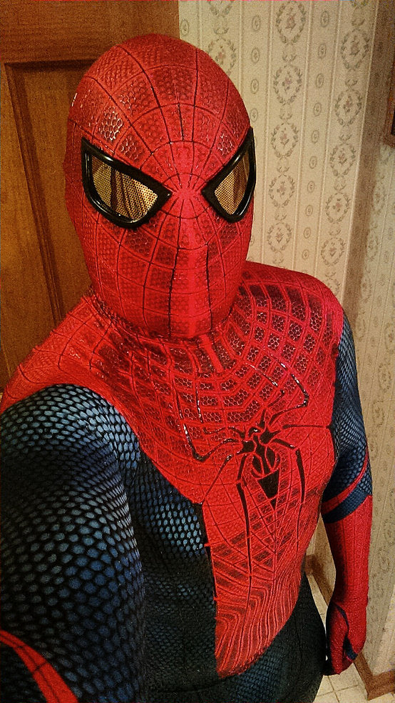 Person wearing a custom handmade TASM Amazing Spider-Man replica suit
