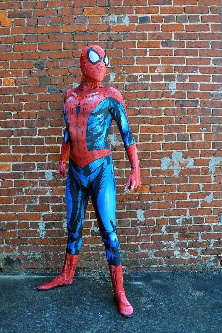 Person wearing a custom handmade Comic Spider-Man Suit