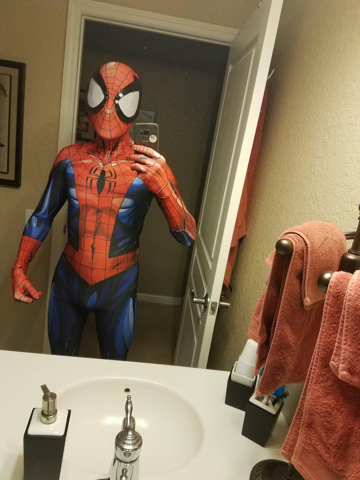 Person wearing a custom handmade Comic Spider-Man Suit