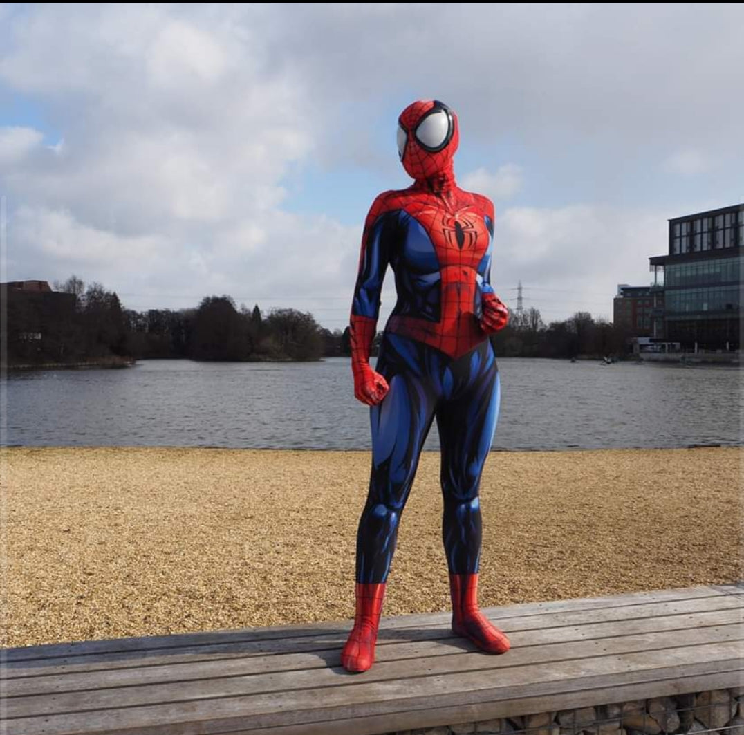 Person wearing a custom handmade Comic Spider-Man Suit