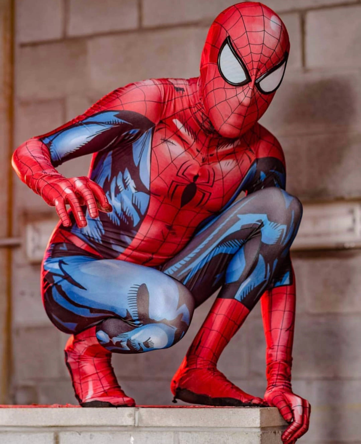 Person wearing a custom handmade Comic Spider-Man Suit