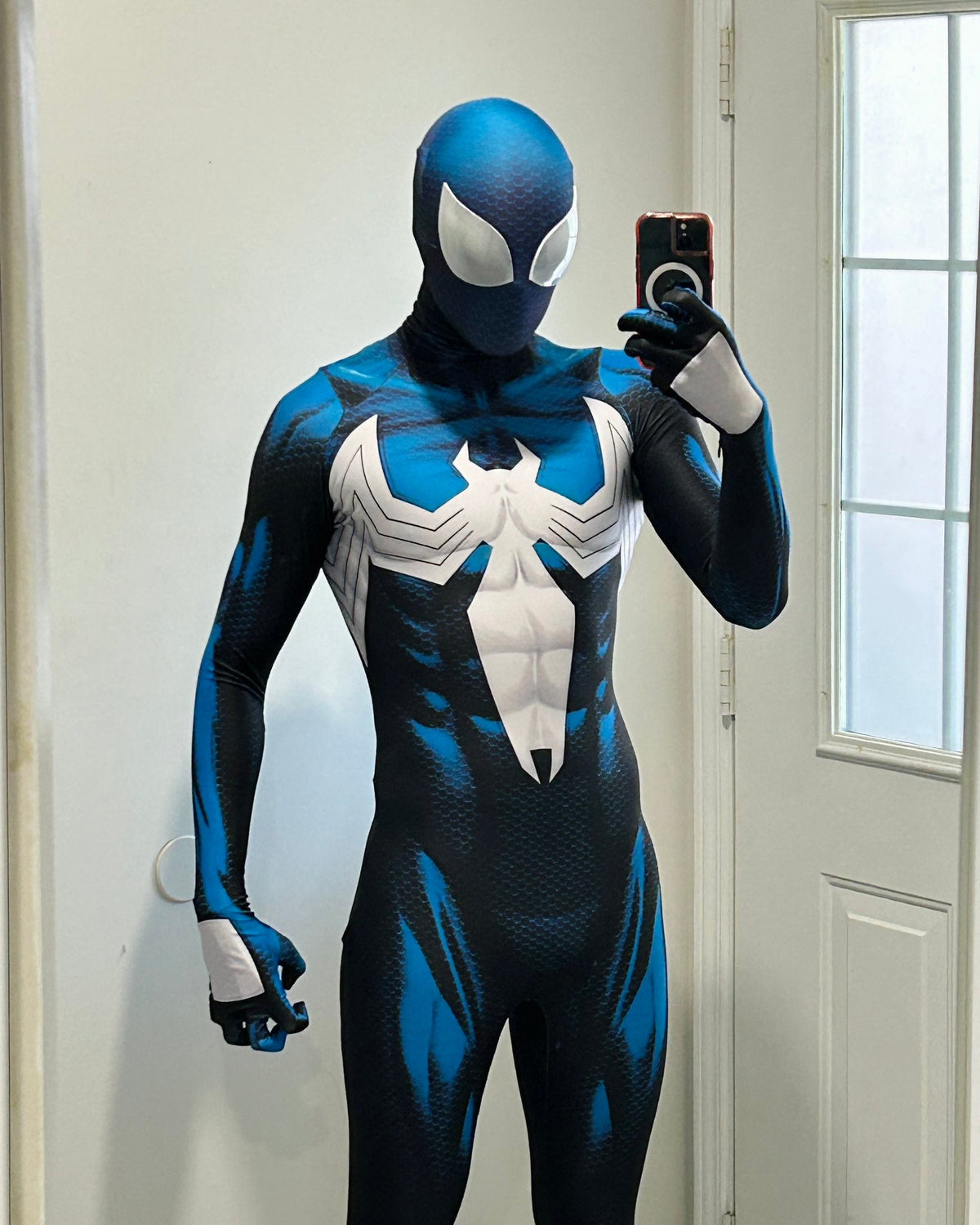 Person wearing a custom handmade Comic Spider-Man Suit