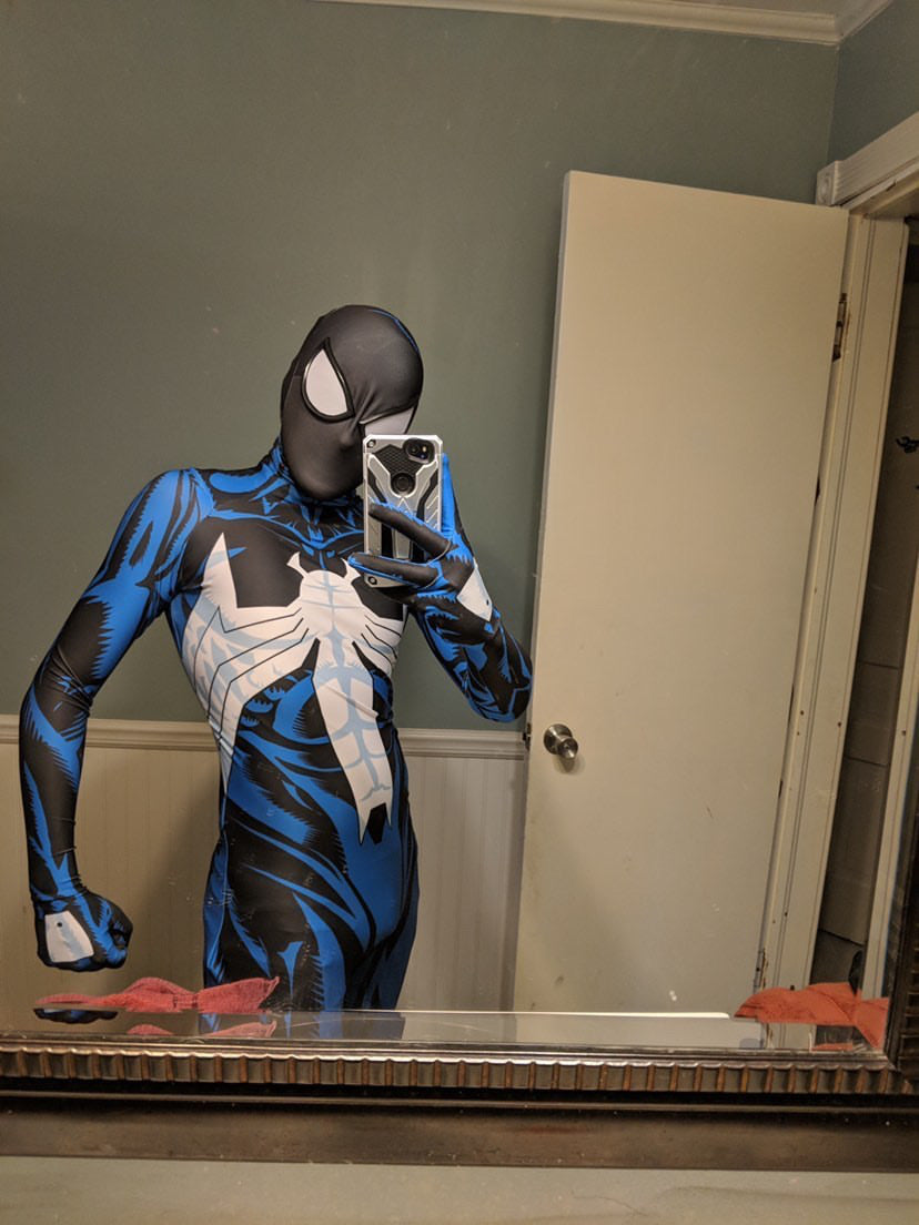 Person wearing a custom handmade Comic Spider-Man Suit