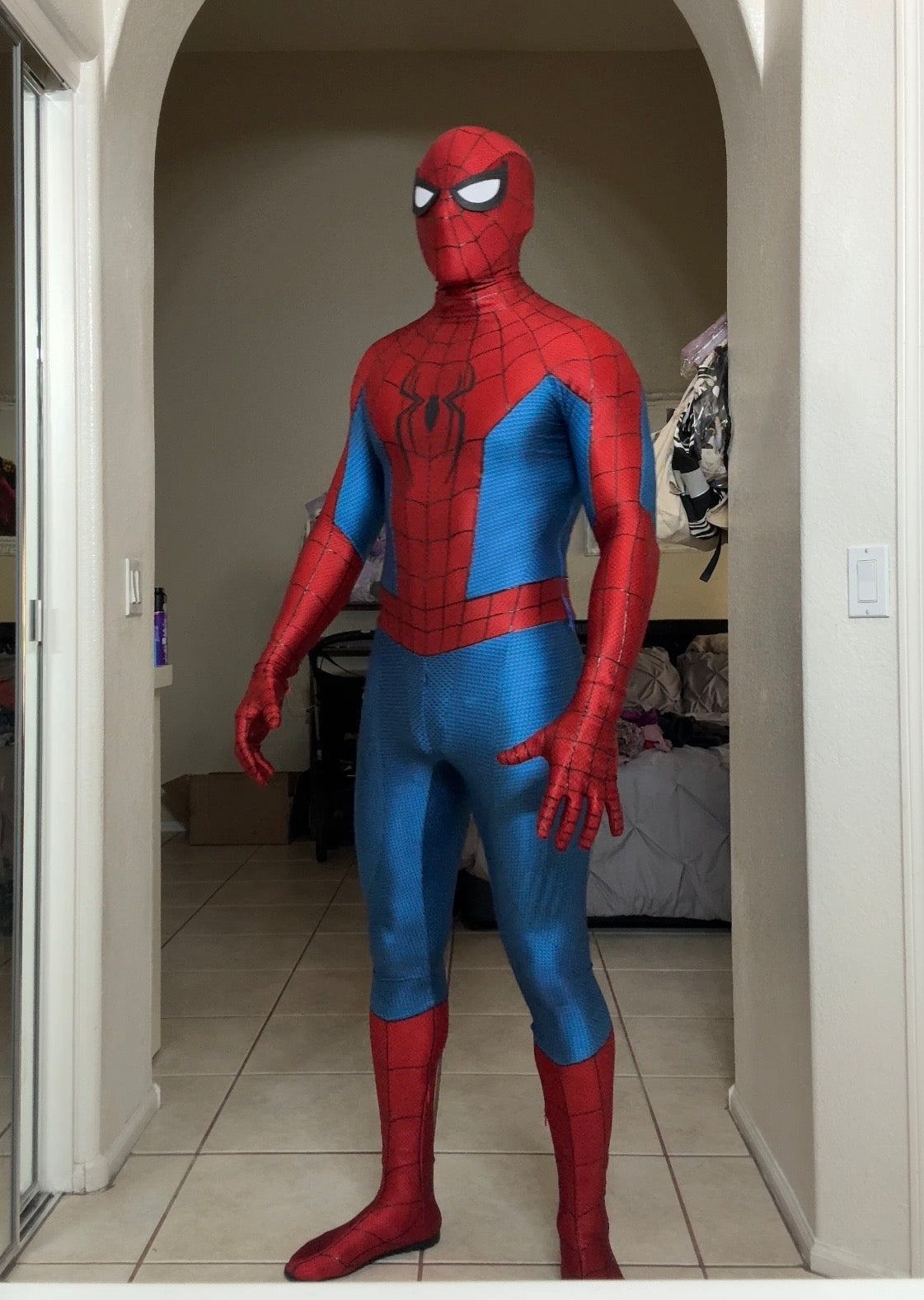 Person wearing a custom handmade Mcu Brand New Day Spider-Man Suit