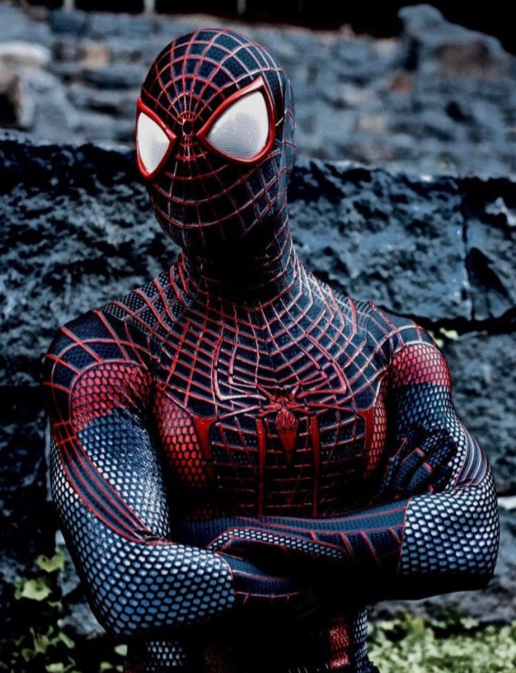 Person wearing a custom handmade TASM Miles Morales Suit