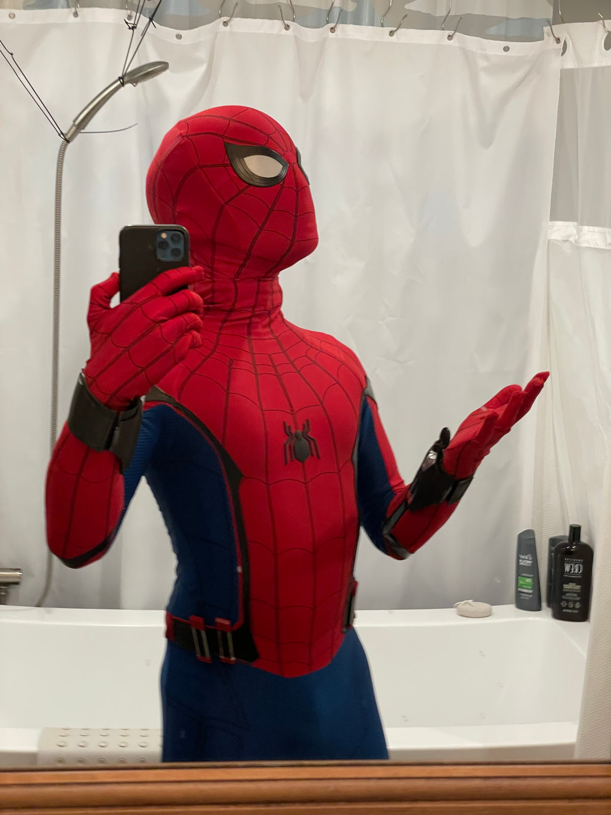 Person wearing a custom handmade Mcu Homecoming Spider-Man Suit