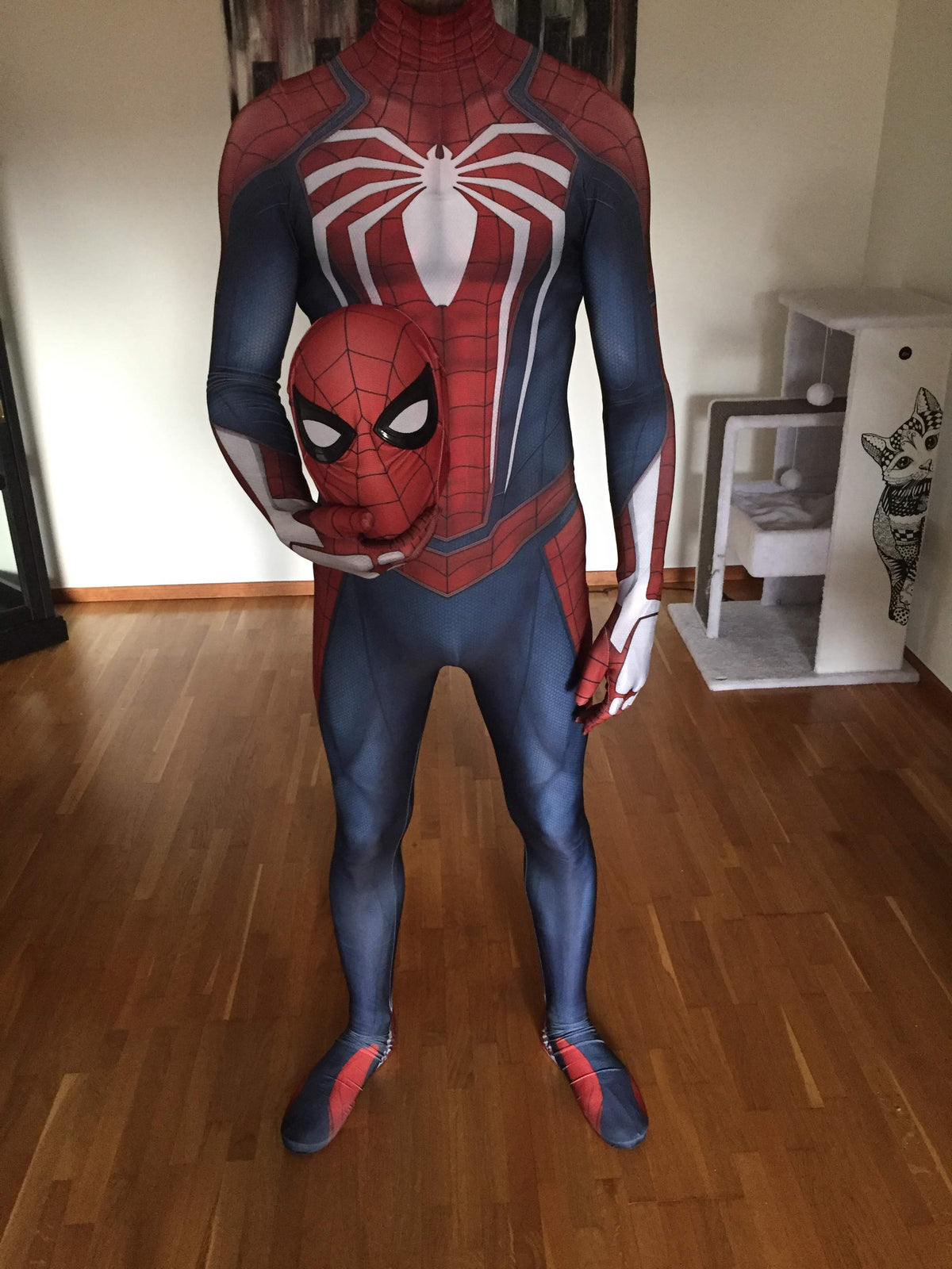 Person wearing a custom handmade Insomniac Spider-Man Suit