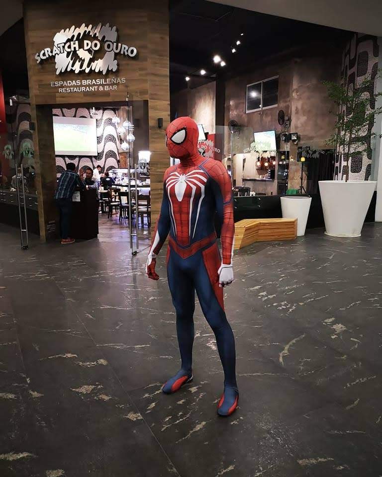 Person wearing a custom handmade Insomniac Spider-Man Suit