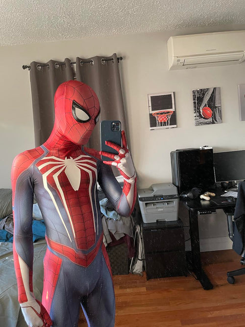 Person wearing a custom handmade Insomniac Spider-Man Suit