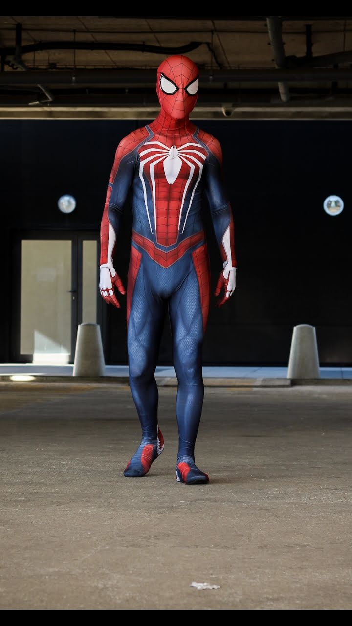 Person wearing a custom handmade Insomniac Spider-Man Suit
