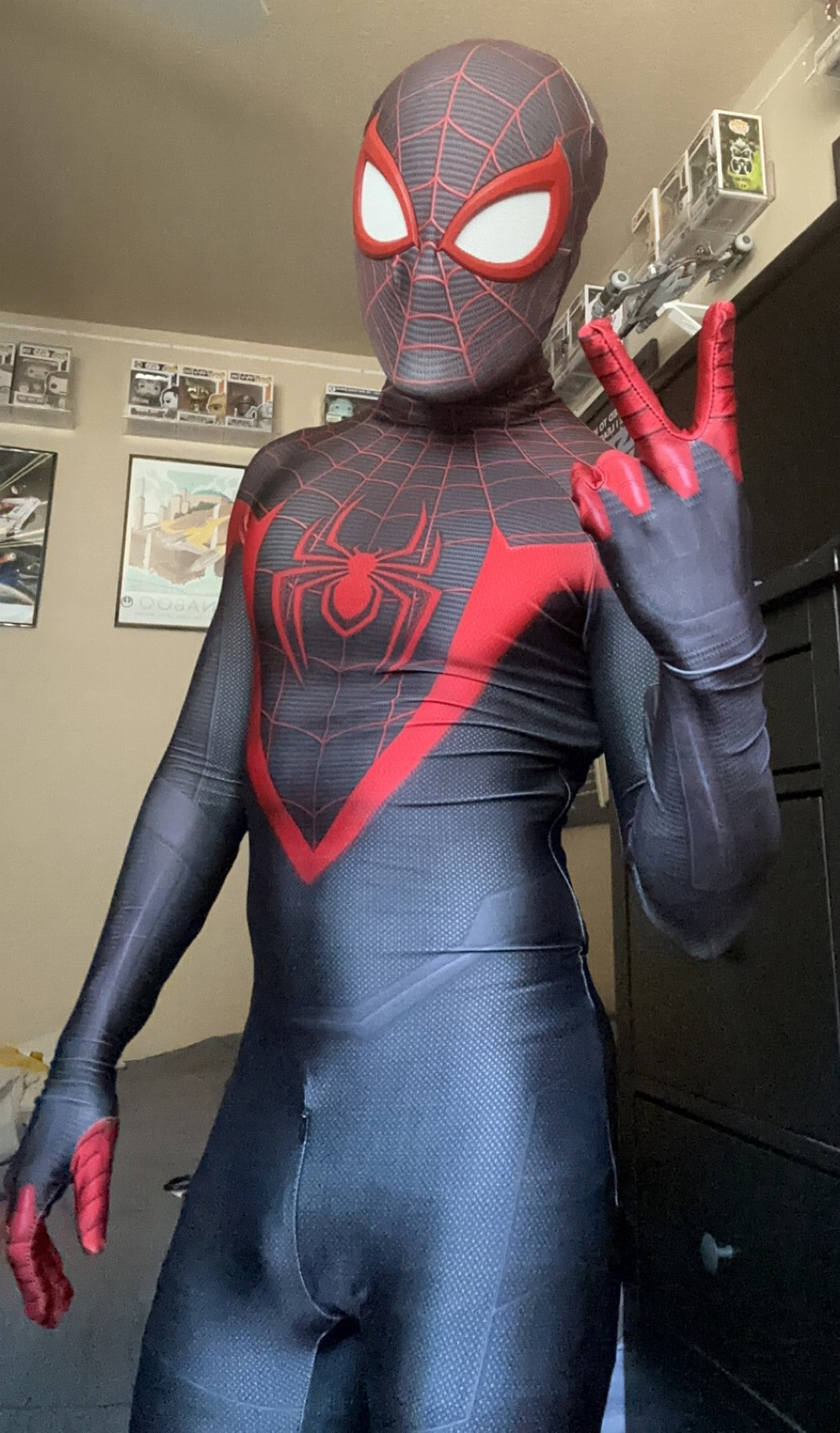 Person wearing a custom handmade Miles Morales Spider-Man Suit