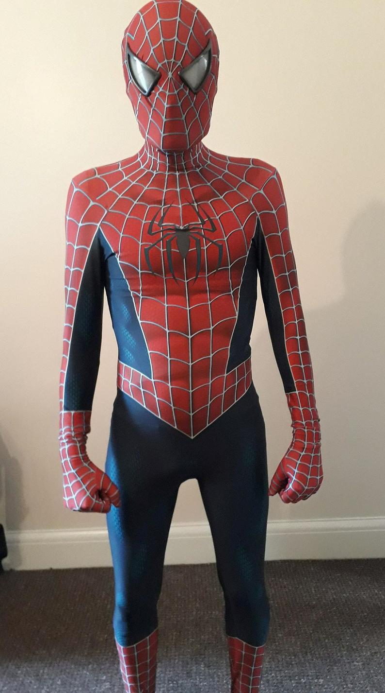 Person wearing a custom handmade Raimi Spider-Man 2000's replica suit