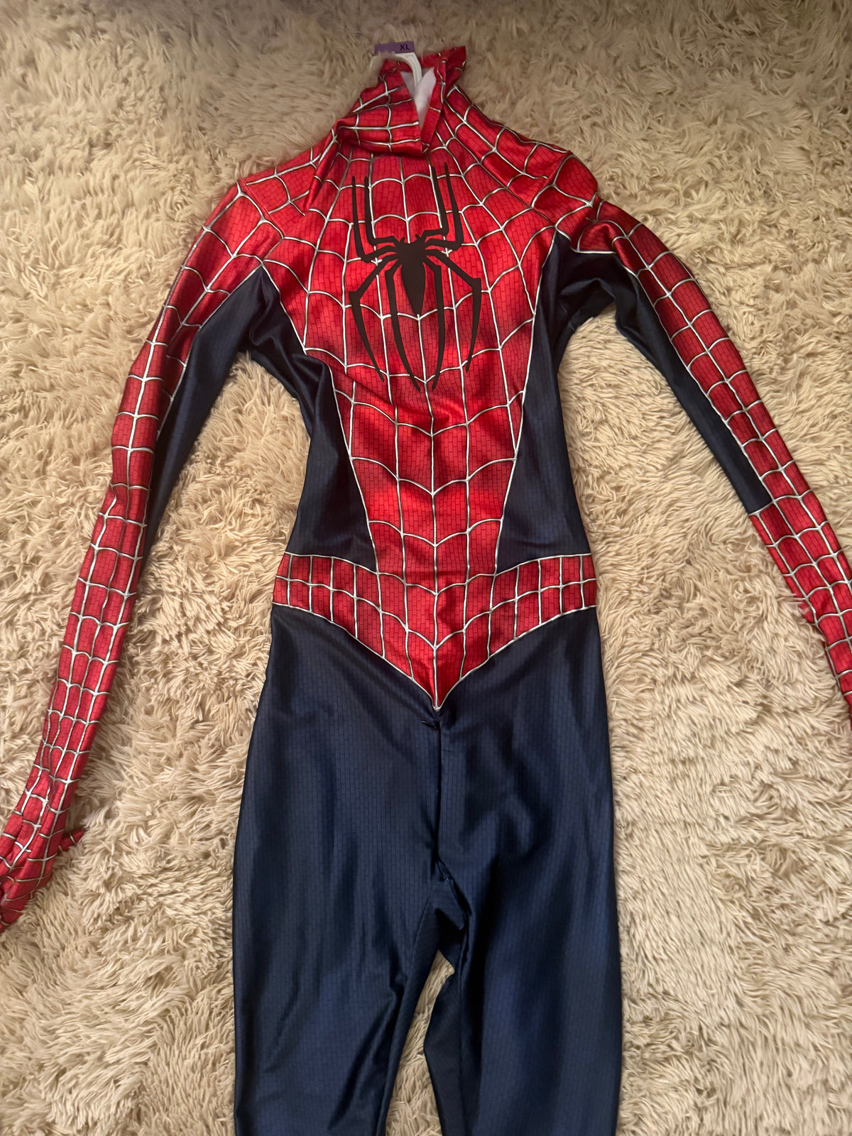 Person wearing a custom handmade Raimi Spider-Man 2000's replica suit