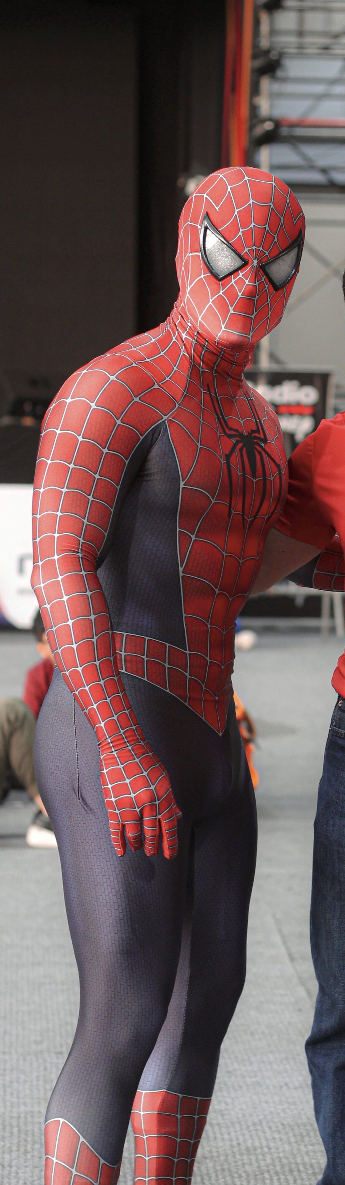 Person wearing a custom handmade Raimi Spider-Man 2000's replica suit