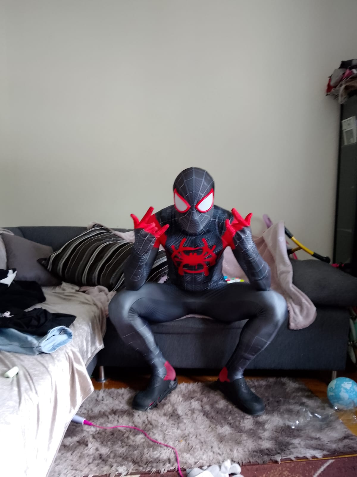 Person wearing a custom handmade Miles Morales Spider-Man Suit