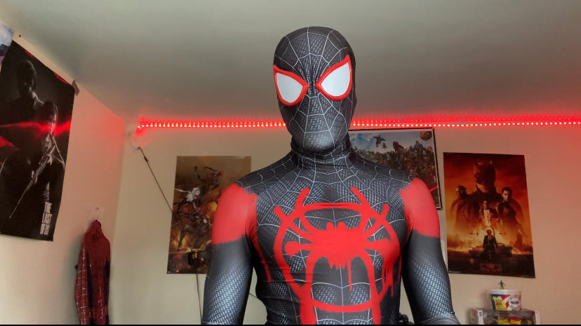 Person wearing a custom handmade Miles Morales Spider-Man Suit