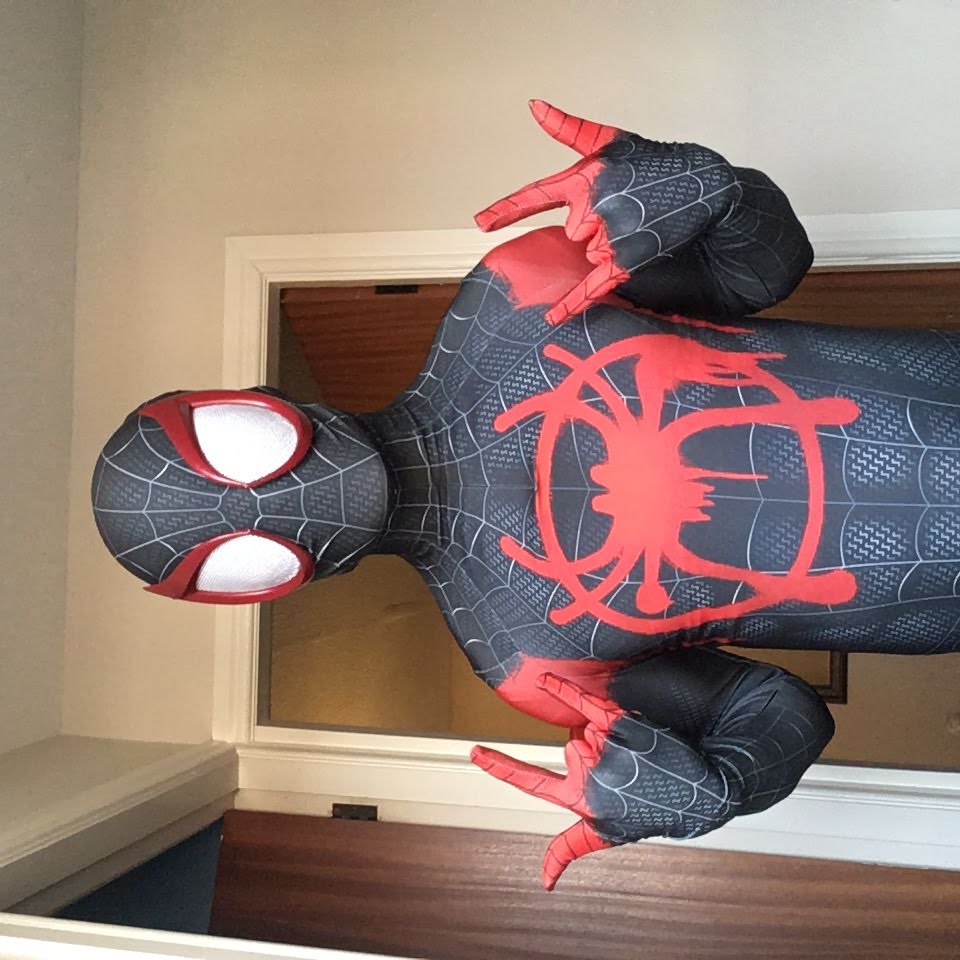 Person wearing a custom handmade Miles Morales Spider-Man Suit