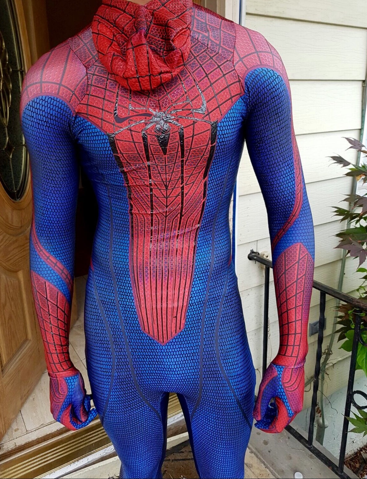 Person wearing a custom handmade TASM Amazing Spider-Man replica suit