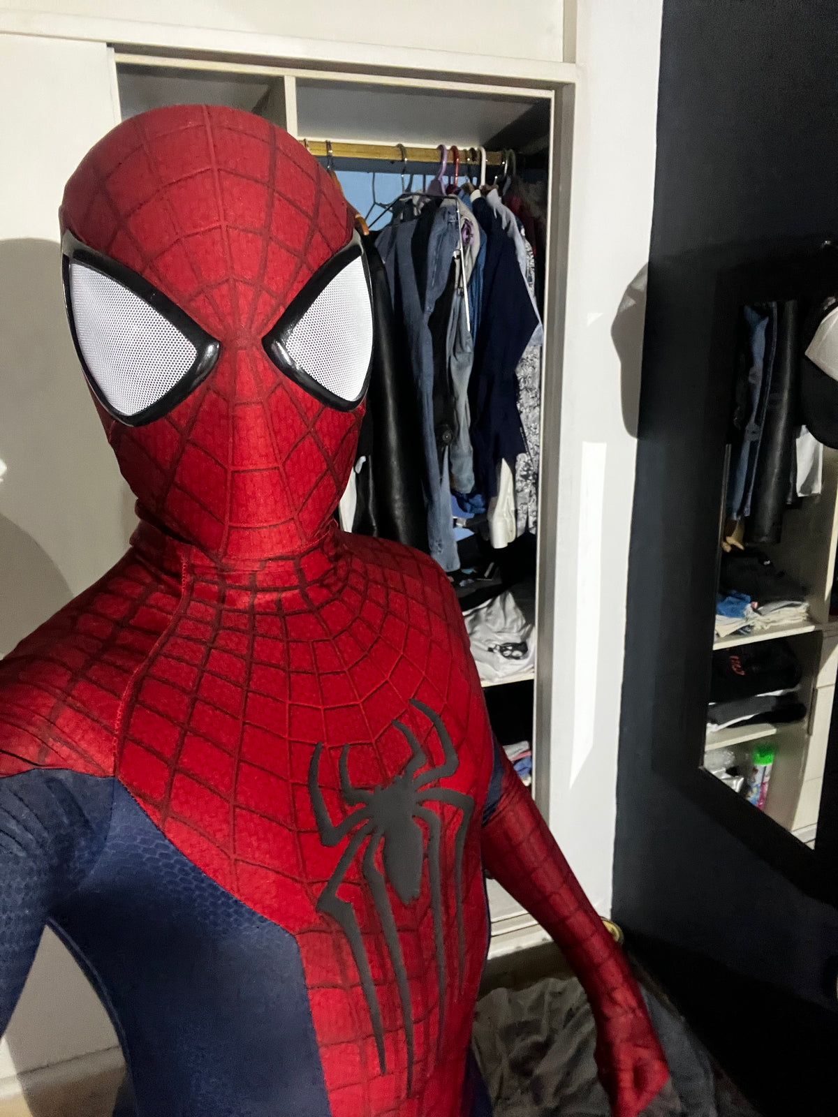 Person wearing a custom handmade TASM 2 Amazing Spider-Man 2 replica suit