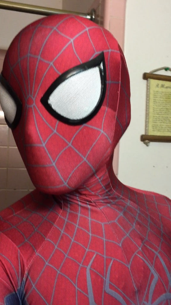 Person wearing a custom handmade TASM 2 Amazing Spider-Man 2 replica suit