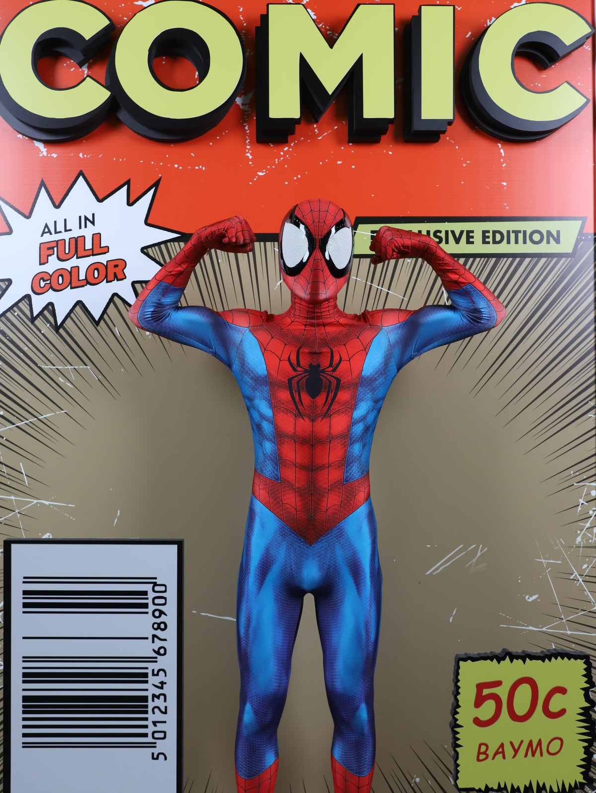 Person wearing a custom handmade Comic Spider-Man Suit
