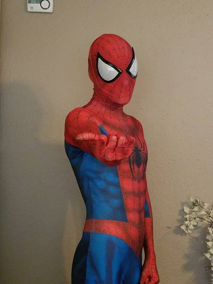 Person wearing a custom handmade Comic Spider-Man Suit