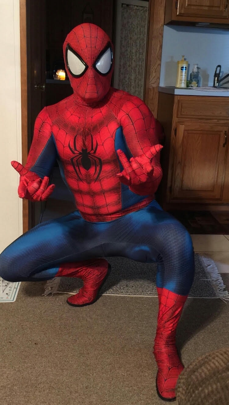 Person wearing a custom handmade Comic Spider-Man Suit